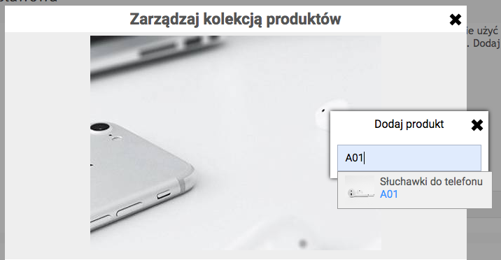 Dodawanie produktu do zdjęcia kolekcji produktów