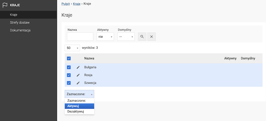 How to activate countries from the list