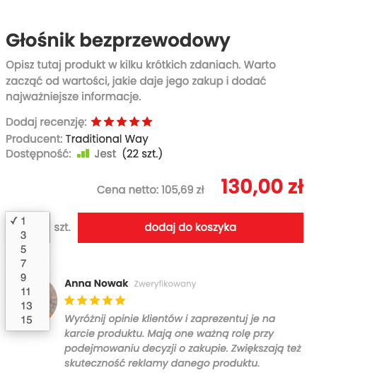 Wielokrotność ilości pokazany na karcie produktu obok pola dodaj do koszyka.