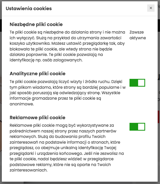 Cookies in an online store