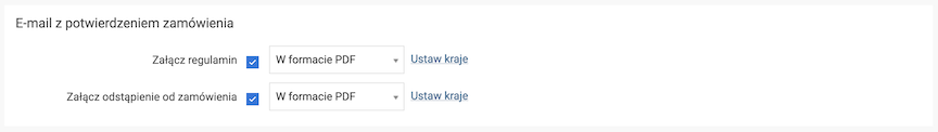 E-mail z zamówieniem z plikami PDF, konfiguracja