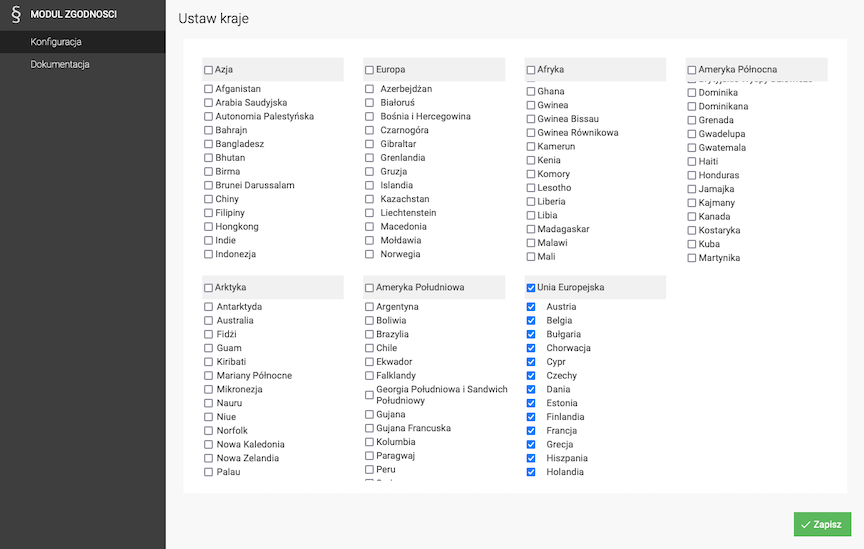 Country selection