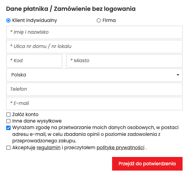 Wyrażam zgodę na przetwarzanie moich danych osobowych, w postaci adresu e-mail, w celu zbadania opinii o poziomie zadowolenia z przeprowadzonego zakupu.