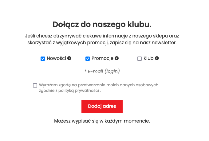 >Wyświetlanie newslettera w sklepie