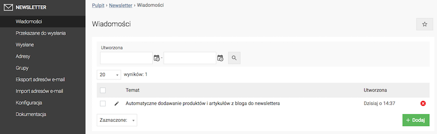 Lista wiadomości Newsletter