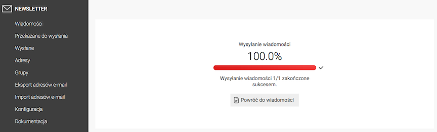 Po wysłaniu wiadomości Newsletter