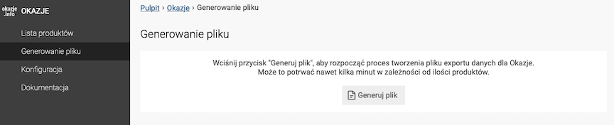 Generowanie pliku Okazje