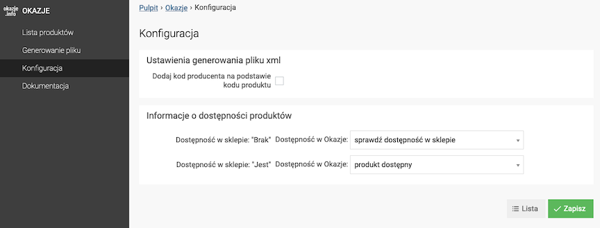 Okazje Configuration