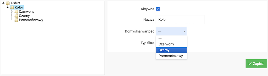 Setting the default value for the product option