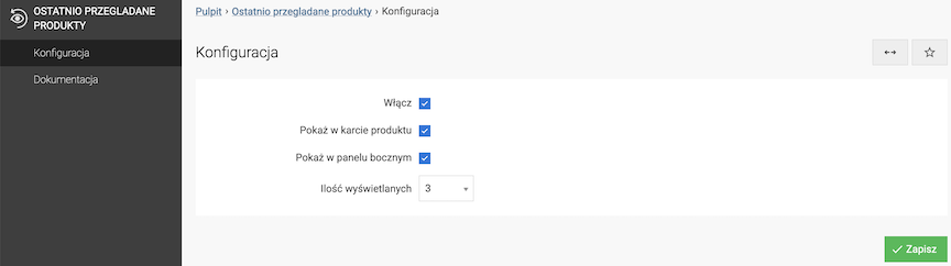 Konfiguracja ostatnio przeglądanych produktów