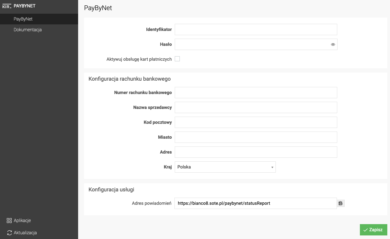 PayByNet konfiguracja