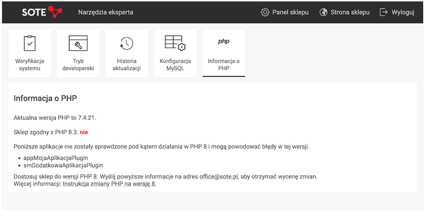 Sklep niezgodny z PHP 8.x