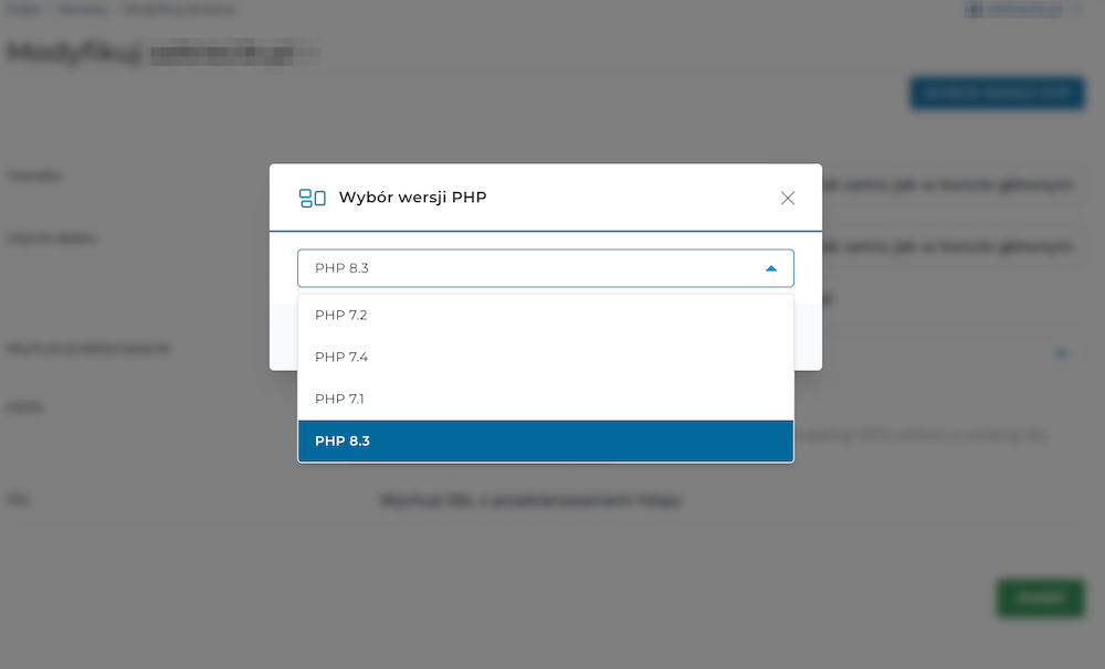 Wybór wersji PHP 8.3