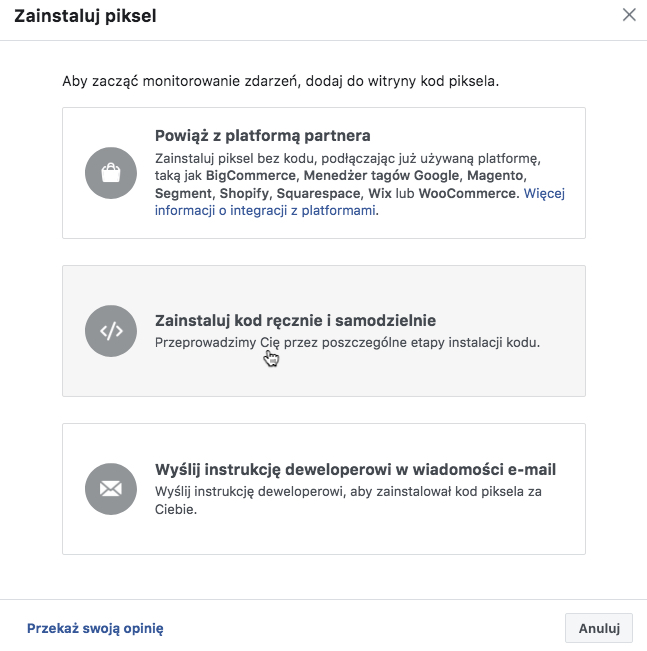 Wybierz zainstaluj kod ręcznie