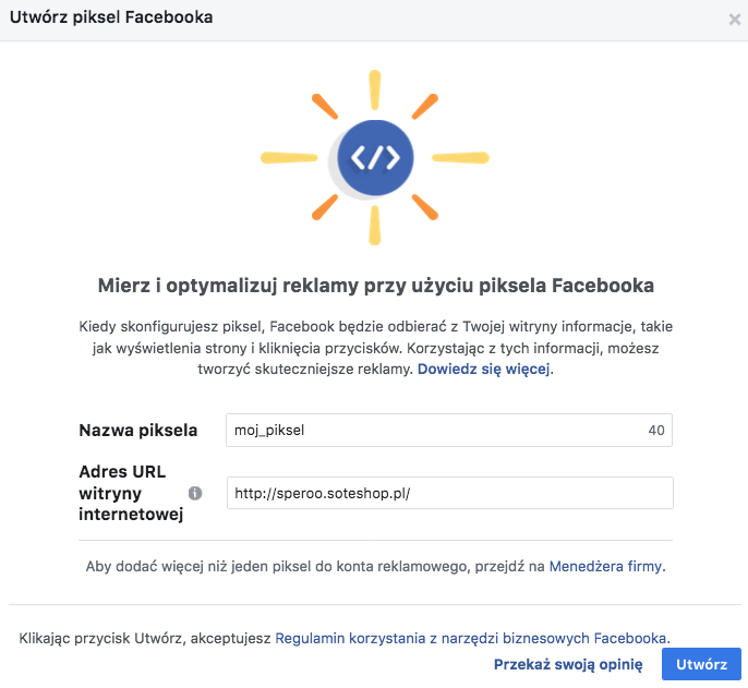 Rozpocznij tworzenie piksela Facebooka