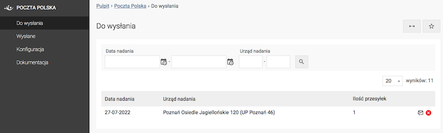 Lista paczek do wysłania