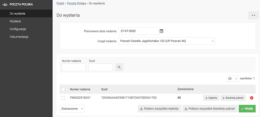 Package sending and downloading labels window to the point