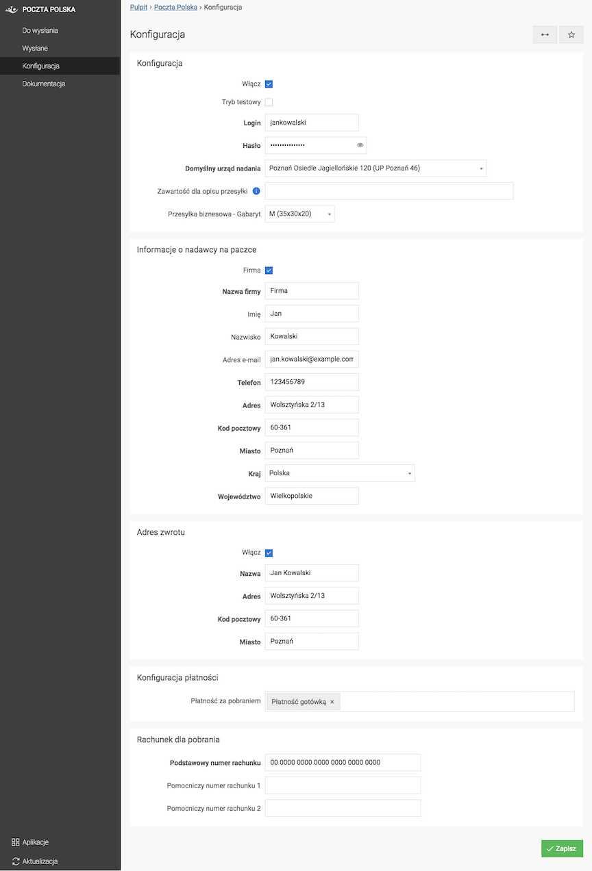 Polish Post Configuration in the store