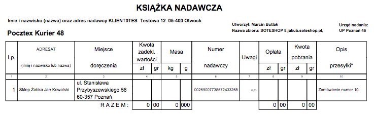 Książka nadawcza