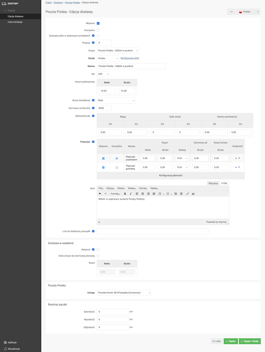 Adding Polish Post Pickup Point delivery