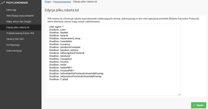 Edycja pliku robots.txt w sklepie internetowym SOTESHOP