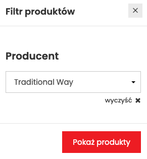 Wybór producenta w filtrowaniu produktów na liście