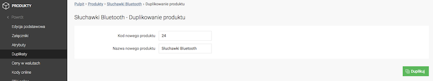 Duplikowanie produktu