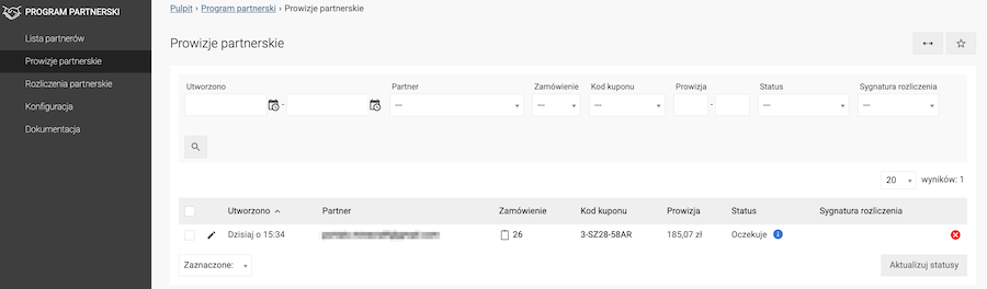 Lista prowizji partnerskich