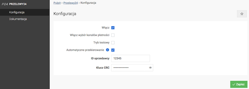 Przelewy24 configuration