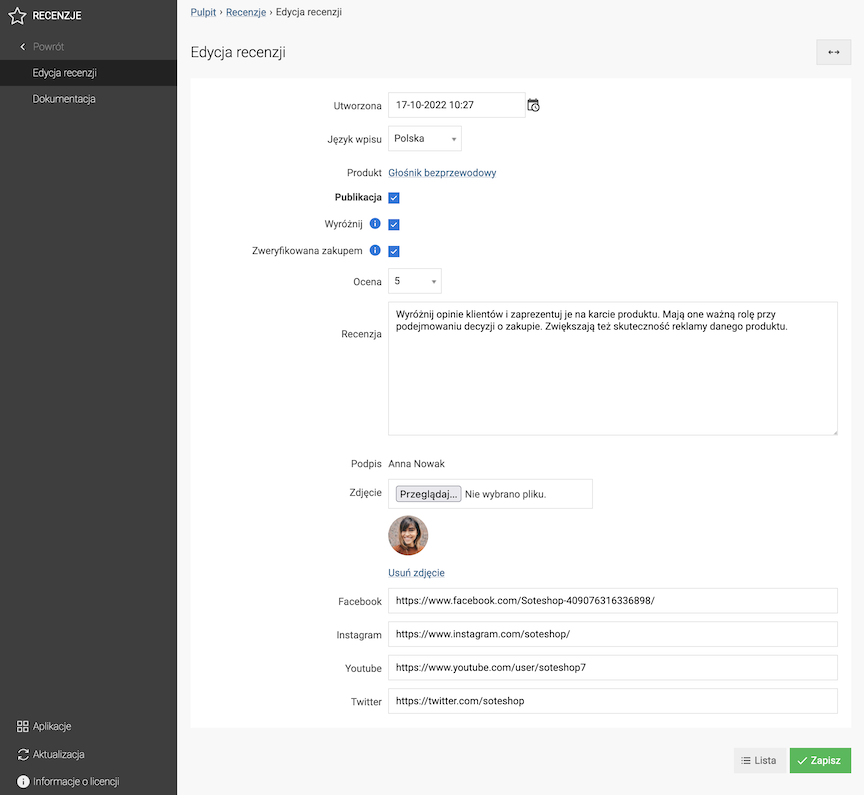 Edycja recenzji