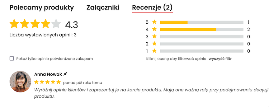 Filtrowanie recenzji po ocenie