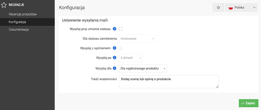 Konfiguracja recenzji w panelu adminisracyjnym sklepu