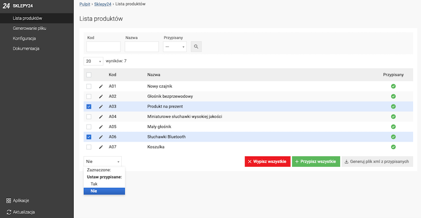 Lista produktów dla Sklepy24