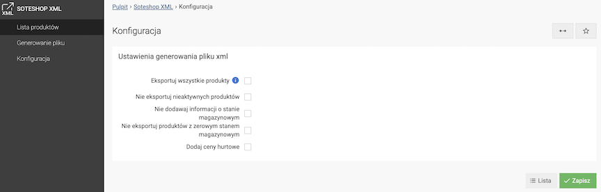 Konfiguracja modułu Soteshop XML