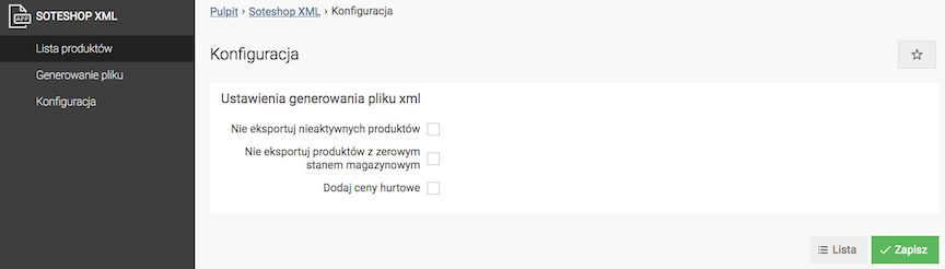 Konfiguracja modułu Soteshop XML