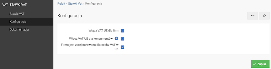 VAT rate module configuration