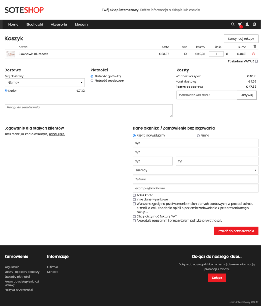 Cart after enabling the EU VAT for individual customers option