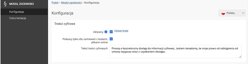 Włączenie treści cyfrowych w module zgodności