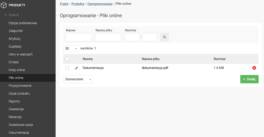 Dodanie pliku do sprzedaży online do produkty
