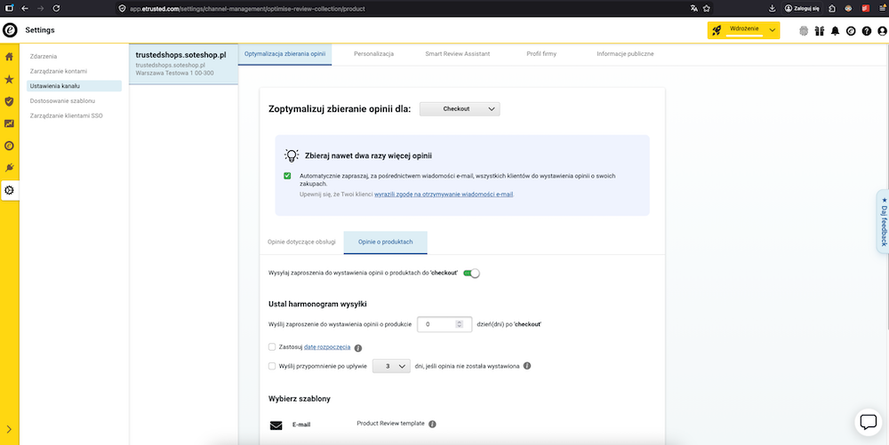 Ustawienia Checkout Trustbadge - ekran 2