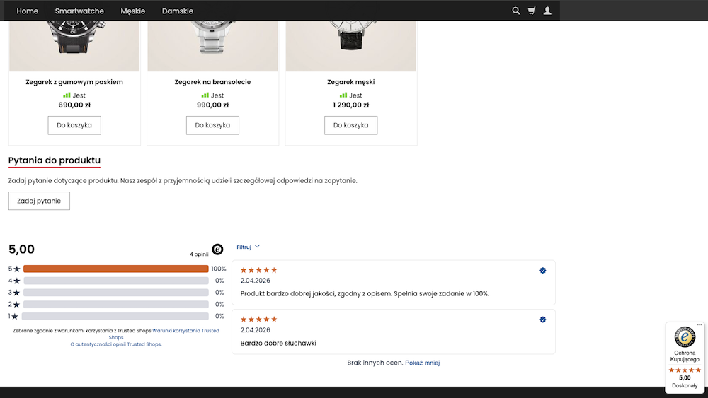 Opinie Trusted Shops na karcie produktu