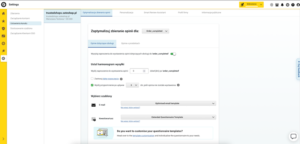Ustawienia Order Completed - ekran 2