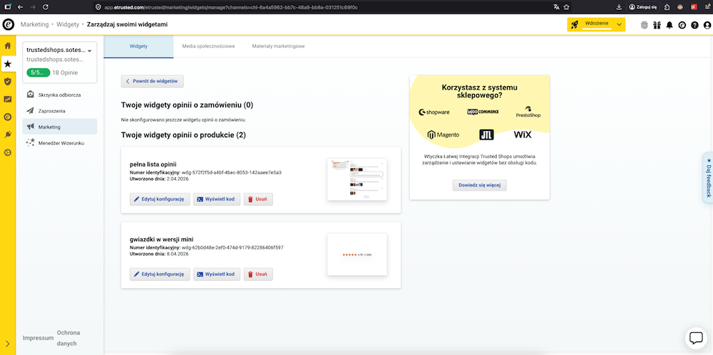 Konfiguracja widgetu opinii produktów