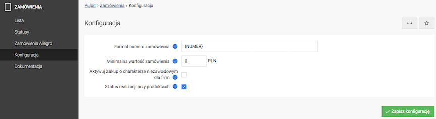 Konfiguracja zamówień