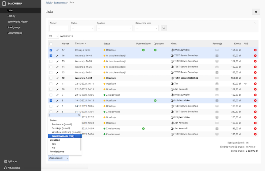 Masowe zmiany w zamówieniach na liście