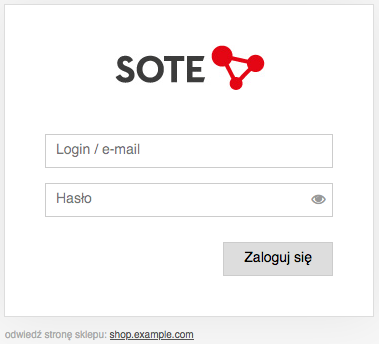 Ekran logowania do panelu aktualizacji Soteshop