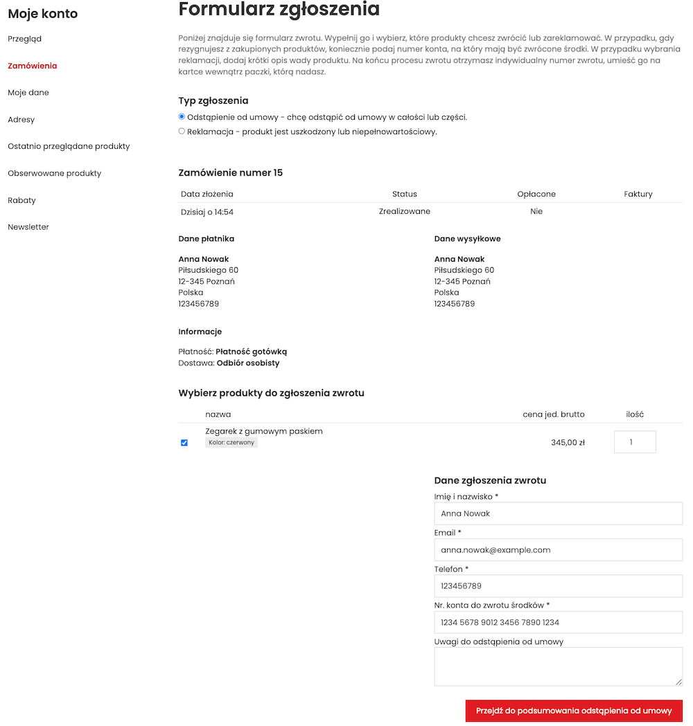 Formularz odstąpienia od umowy