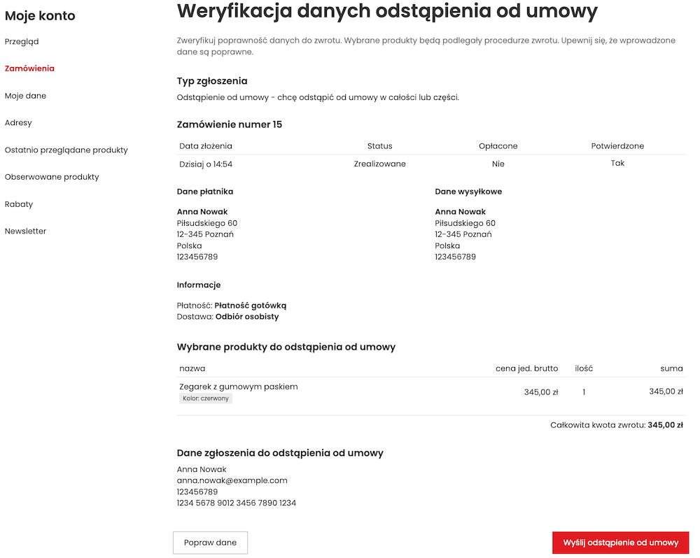 Potwierdzenie odstąpienia od umowy
