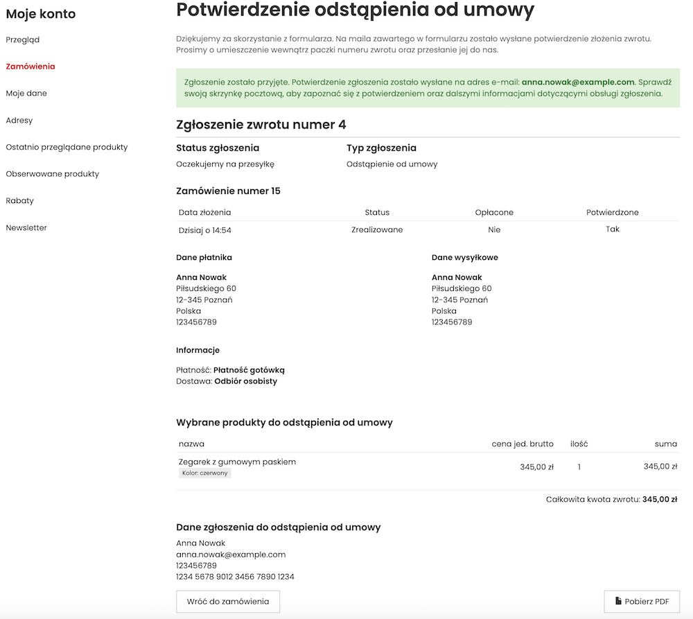 Podsumowanie odstąpienia od umowy