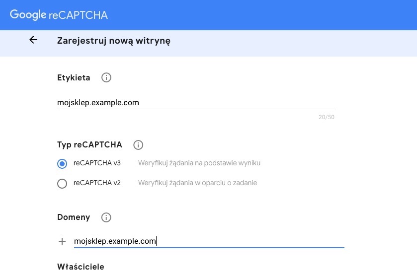 Rejestracja domeny w systemie Google reCAPTCHA v3